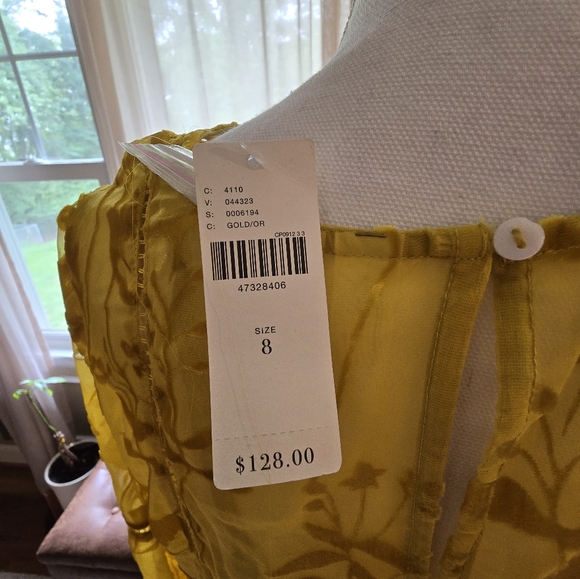 NWT, Anthropologie, sheer, yellow, peplum, layered blouse, size 8 - Picture 4 of 4
